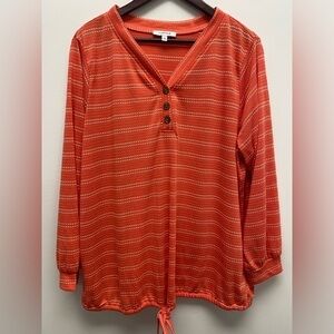 4 for $25 💜 mySTYLE Orange & White 3/4 Sleeve Tie Front Tunic Top Size 1x